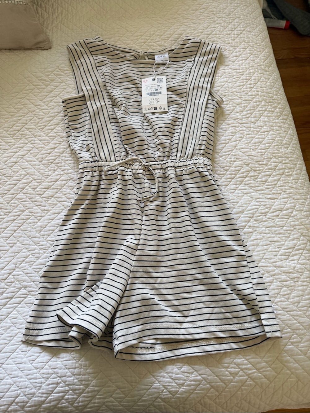 Zara Black & Cream Striped Sleeveless Romper. NWT. Size 11-12